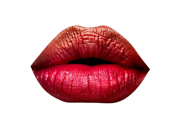 Hermosos labios. Icono mujer. Lápiz labial rojo para la chica. Concepto de cosméticos. Labios sensuales aislados sobre fondo blanco . —  Fotos de Stock