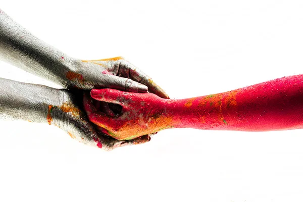 Tomados de la mano. Gente brillante. Apoyarse y cuidarse mutuamente. Belleza para ser amado. Experiencia de sentimientos tiernos. Sentimientos alegres y luz de la vida. Cálido a corazón. Arte, museos y presentaciones — Foto de Stock