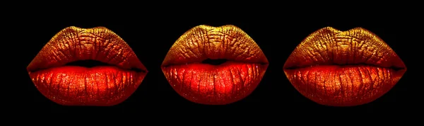 Lábios. Conjunto de lábios femininos com batom vermelho. Coleção boca aberta. Paleta de emoções close-up. Grande variedade de mulheres lábios. Boca vermelha. Lábios sexy, cuidados com os lábios e beleza sensual — Fotografia de Stock