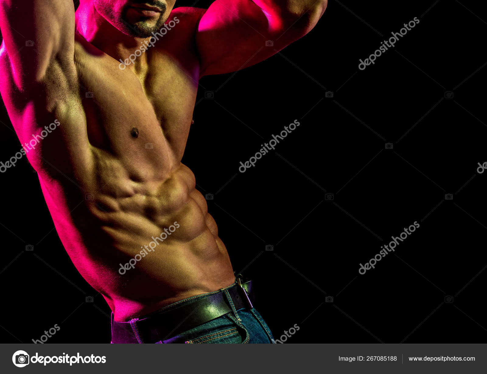 Strong mans, bodybuilder, muscular men. Copy space. Beautiful male