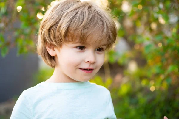 Aranyos gyerek fiú. Gyermek portré. Gyermekarc. Fiú a természetben háttér. — Stock Fotó
