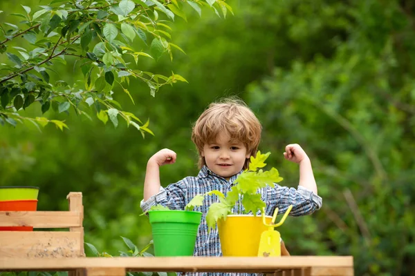 Doğanın gücü. Bahçedeki güzel çocuk. Çiftlik ve çevre dostu temiz ürünler. Çevre. Ekoloji ve geçim üretimi. — Stok fotoğraf