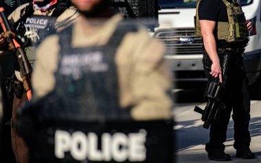 Miami Downtown, FL, ABD - 31 Mayıs 2020 Silahlar. Amerikan halkı için çareler. Polis ve halk koruması.