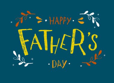 Babalar Günü tebrik kartı tasarımı. Mavi arka planda süslü çiçek unsurları var..