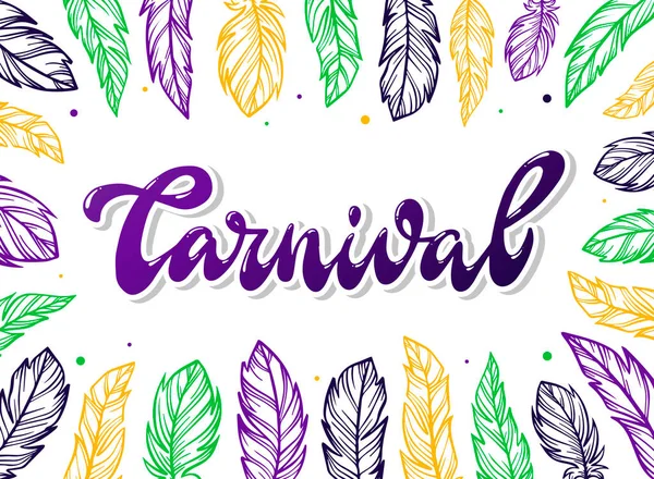 Lindo Texto Mano Cita Carnaval Decorado Con Plumas Paleta Mardi — Foto de Stock