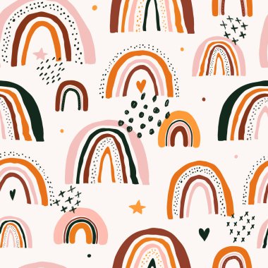 Bebek odası dekoru için gökkuşağı desenli şirin desenler, bebek tekstil baskıları, ambalaj kağıdı, duvar kağıdı, hatıra defteri, yatak, kırtasiye, vb.. 