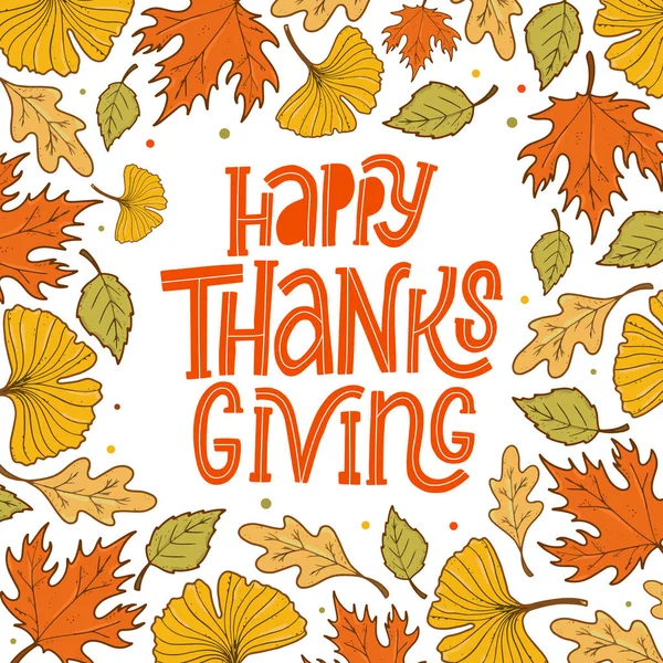 Schattig Typografie Citaat Voor Thanksgiving Versierd Met Frame Van Herfstbladeren — Stockfoto