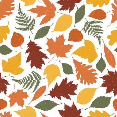 Sonbahar yaprakları, duvar kağıtları, yapıştırma kitabı, kırtasiye malzemesi, ambalaj kağıdı, tekstil baskıları vb. için desenli yapraklarla dekore edilmiş. EPS 10