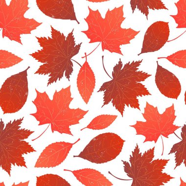 Duvar kağıtları, tekstil baskıları, hatıra defteri, ambalaj kağıdı, masa örtüsü, şükran günü dekorasyonu, kırtasiye malzemesi gibi kırmızı yapraklı sonbahar desenleri. EPS 10