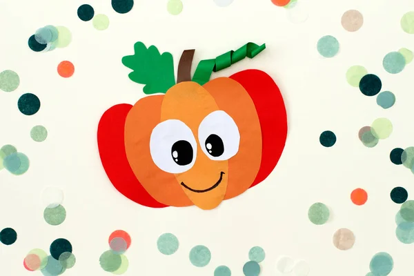 How Make Funny Pumpkin Color Paper Original Project Children Step — Stock Photo, Image