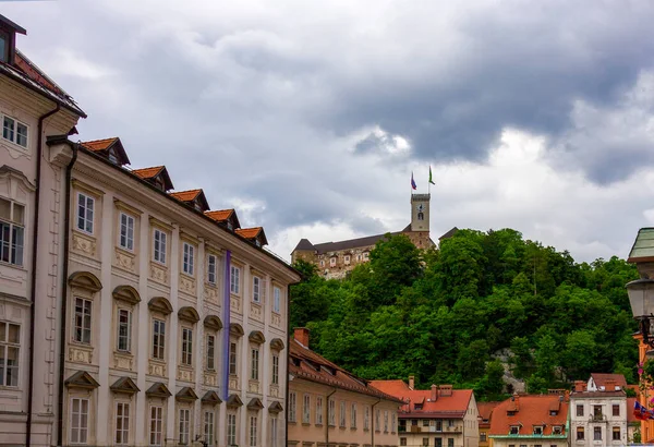 Vista Nublada Antiga Cidade Europeia Liubliana — Fotografia de Stock