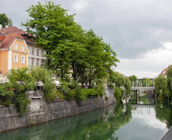 Bewölkter Blick Auf Die Alte Europäische Stadt Ljubljana — Stockfoto