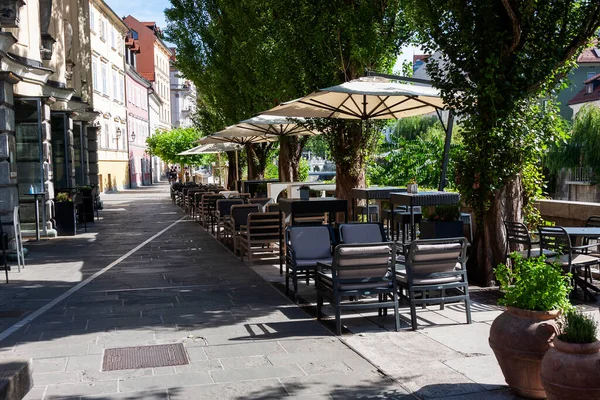 Small Quiet Open Air Restaurant River Old Town — Stock Photo, Image