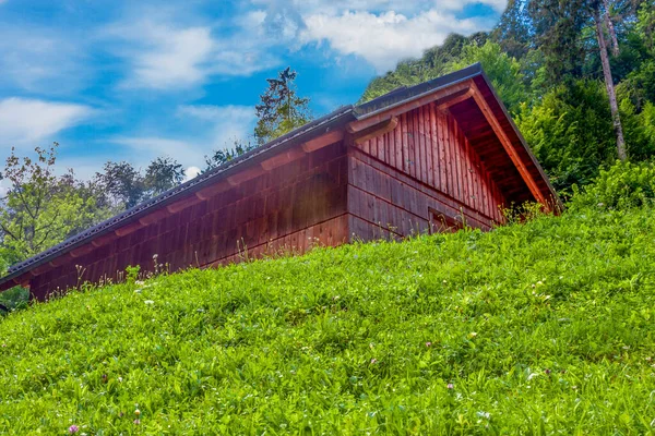 Bâtiment Pour Animaux Dans Village Alpin Montagne — Photo