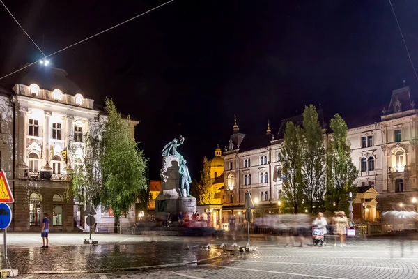 Wieczorne Miasto Lublana Gorącą Letnią Noc — Zdjęcie stockowe