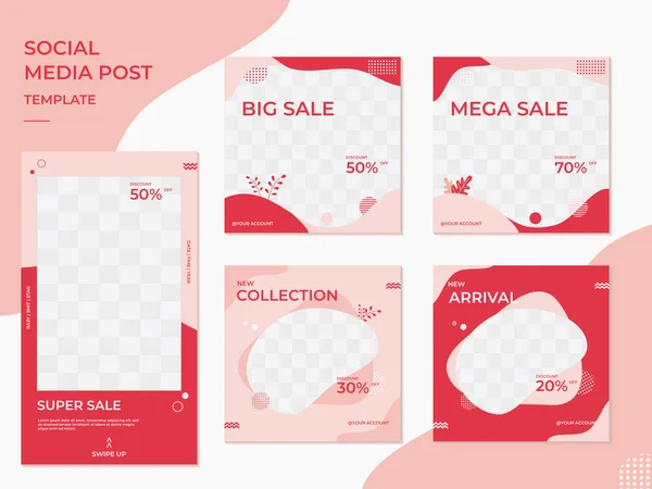 Düzenlenebilir minimalist kare pankart şablonu seti. Kırmızı ve pembe arkaplan rengi ve dalgaların doğal şekli. Sosyal medya paylaşımı ve internet reklamları için uygun