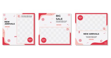 Modern arkaplan tasarımı ve memphis stili, Mockup fotoğraf konsepti kolajı ve kare pankartıyla minimalist sosyal medya şablonu