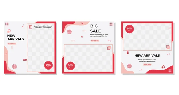 Modern arkaplan tasarımı ve memphis stili, Mockup fotoğraf konsepti kolajı ve kare pankartıyla minimalist sosyal medya şablonu