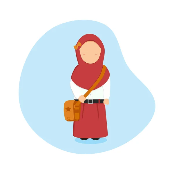 Çizgi film öğrencisi karakteri, ilkokul kızının vektör illüstrasyonu, eğitim konseptine uygun ve okula geri dönüyor.