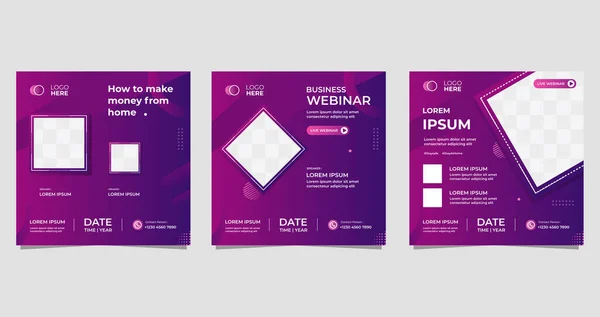 Sosyal medya şablonu, evden nasıl para alınacağı. İş webinar vektör grafikleri, koyu mor arkaplan