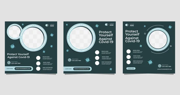 Coronavirus sosyal medya broşür toplama şürü, kendinizi Covid-19 'dan korumakla ilgili sağlık web pankartı