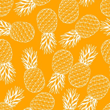 Elle çizilmiş meyve elementleriyle kusursuz desen ananas. Vejetaryen duvar kağıdı. Tasarım ambalajı, tekstil, arkaplan, tasarım kartpostalları ve posterler için.