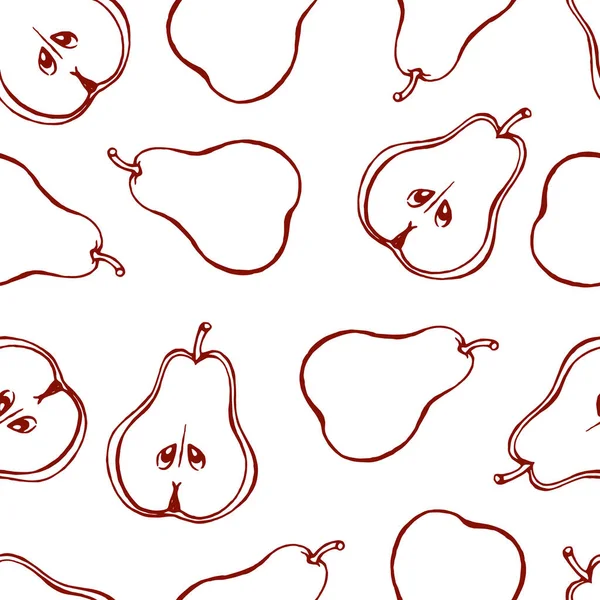 Modello Senza Cuciture Con Elementi Frutta Disegnati Mano Pera Carta — Vettoriale Stock