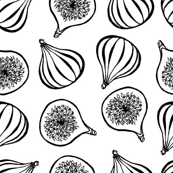 Modello Senza Cuciture Con Elementi Frutta Disegnati Mano Fig Carta — Vettoriale Stock