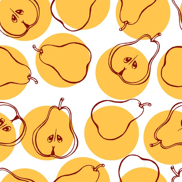 Modello Senza Cuciture Con Elementi Frutta Disegnati Mano Pera Carta — Vettoriale Stock