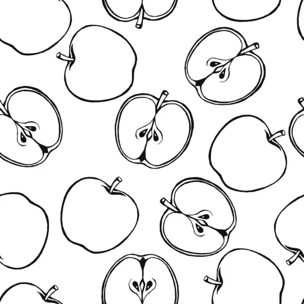 Patrón Sin Costura Con Elementos Frutas Dibujadas Mano Manzana Papel — Vector de stock