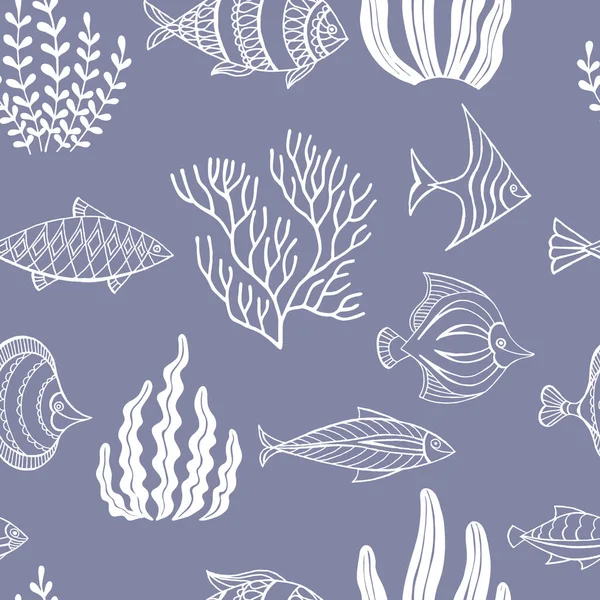 Patrón Sin Costuras Peces Ornamentales Algas Marinas Ilustración Vectorial Perfecto — Vector de stock