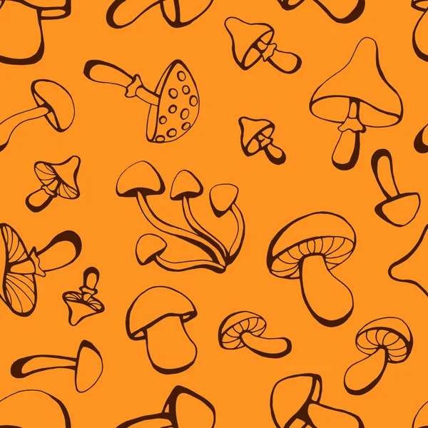 Padrão Sem Costura Com Cogumelos Ilustração Vetorial Desenhada Mão Estilo — Vetor de Stock