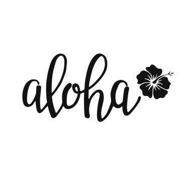 Aloha - el yazması harfler. Tasarım elemanları ile beyaz arkaplanda izole edilmiş metin. Yazın fotoğraf baskısı, tişört baskısı, broşür, poster tasarımı. Plaj hayatı mesajı