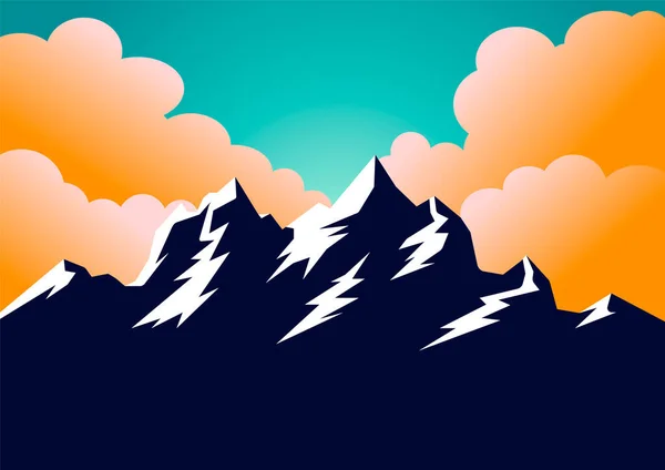 Diseño Banner Montaña Estilo Vintage Con Montañas Silueta Puesta Sol — Vector de stock
