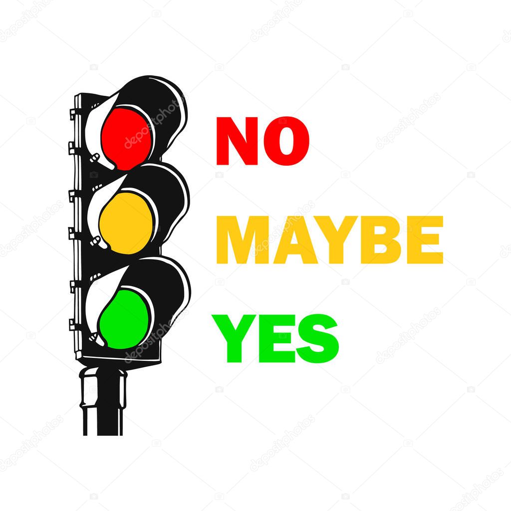 Traffic light hand drawn outline icon. No, maybe, yes. City traffic regulation and safety concept. Vector sketch illustration for print, web, mobile and infographics on white background.