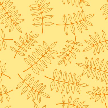 Güz yapraklı kusursuz desen turuncu, bej, kahverengi renklerde. Duvar kağıdı, hediye kağıdı, çizim dolgusu, web sayfası arkaplanı, sonbahar tebrik kartları için mükemmel.