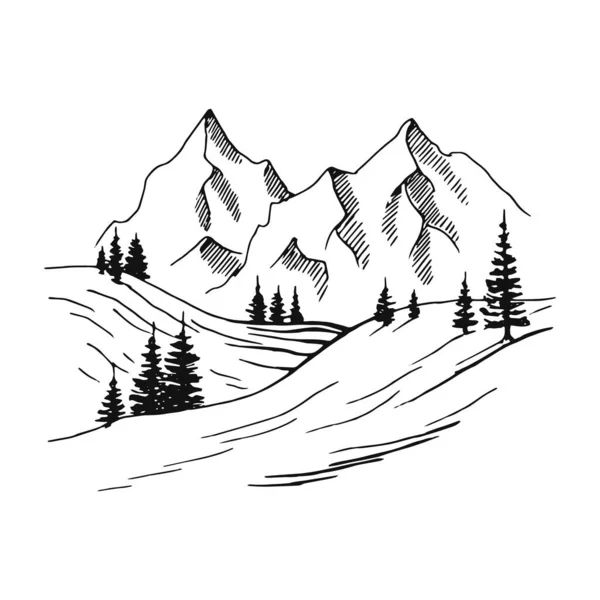 Dağ Manzarasının Çizimi Vektör Çizimi — Stok Vektör