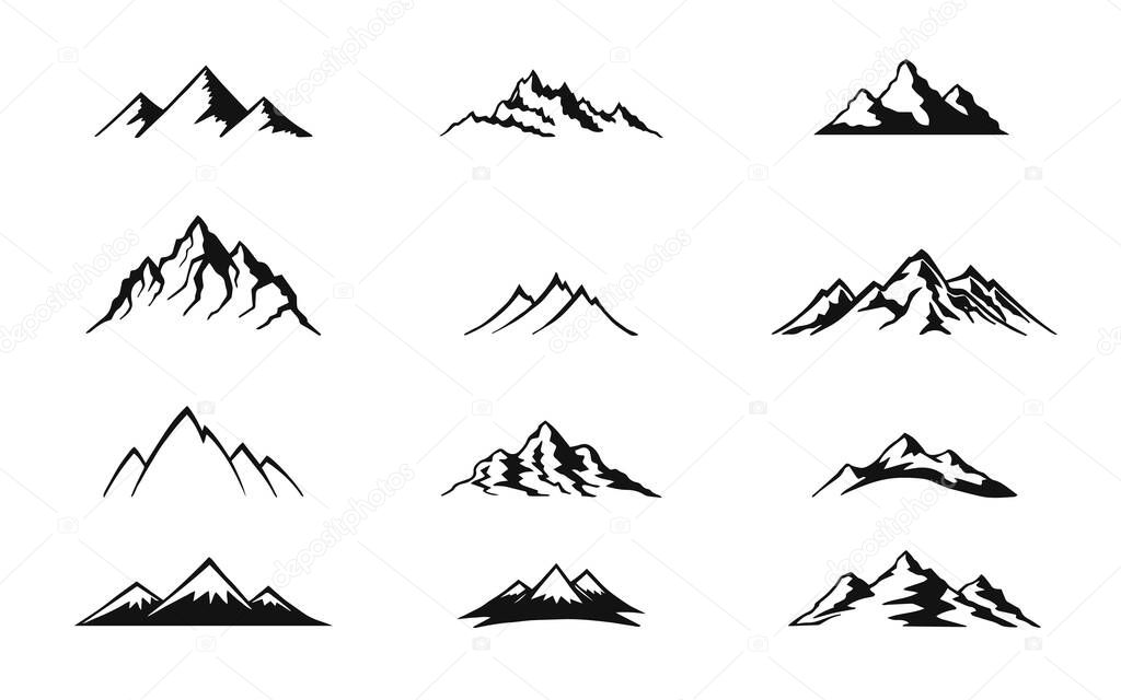 Set of mountain isolated on white background. Hand drawn vector illustration.
