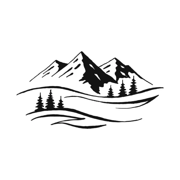 Ilustración Vectorial Dibujada Mano Del Paisaje Montaña — Vector de stock