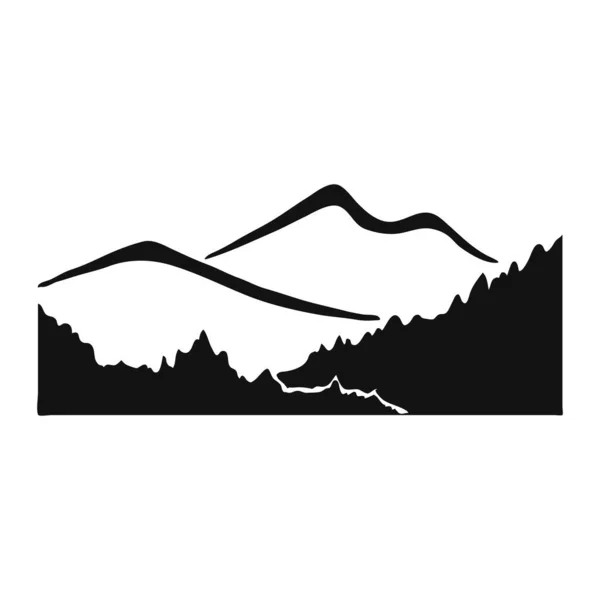Montagna Con Pini Paesaggio Nero Sfondo Bianco Picchi Rocciosi Disegnati — Vettoriale Stock