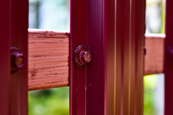 Fastening Screw Metal Fence — Stock Photo, Image