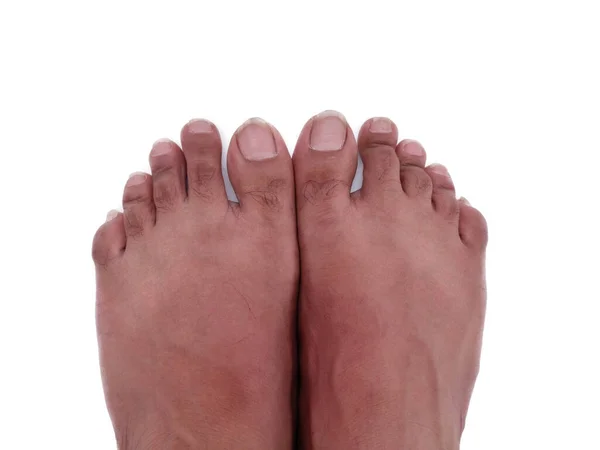Man Feet selfie Top view on White background Isolated. — Stock Photo, Image