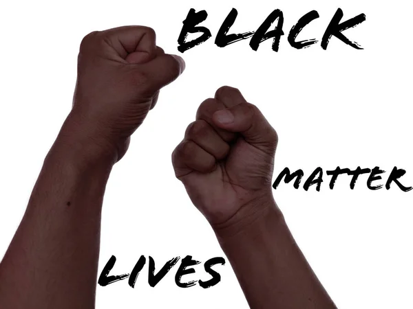 Black Skin mano su sfondo bianco uprise a sostegno della protesta Black lives matter in America per i diritti umani. — Foto Stock