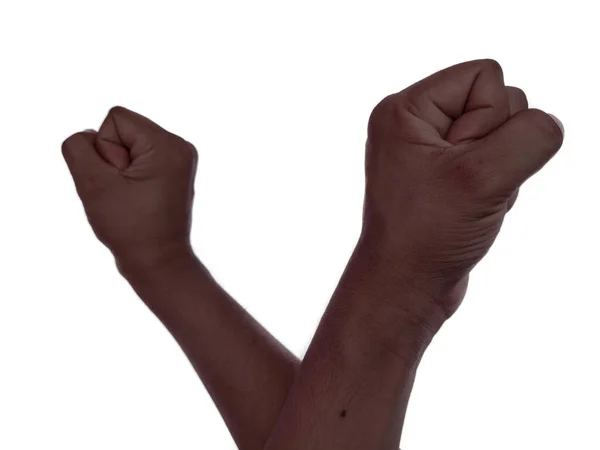 Black Skin hand on white background uprise in support of Black lives matter protest in America for human rights. — Stock Photo, Image