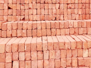 Ev yapımı için sıra sıra dizilmiş tuğlalar