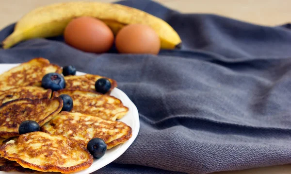 Pisang Oat Pancake Dengan Blueberry Fokus Selektif Buatan Rumah Pisang — Stok Foto