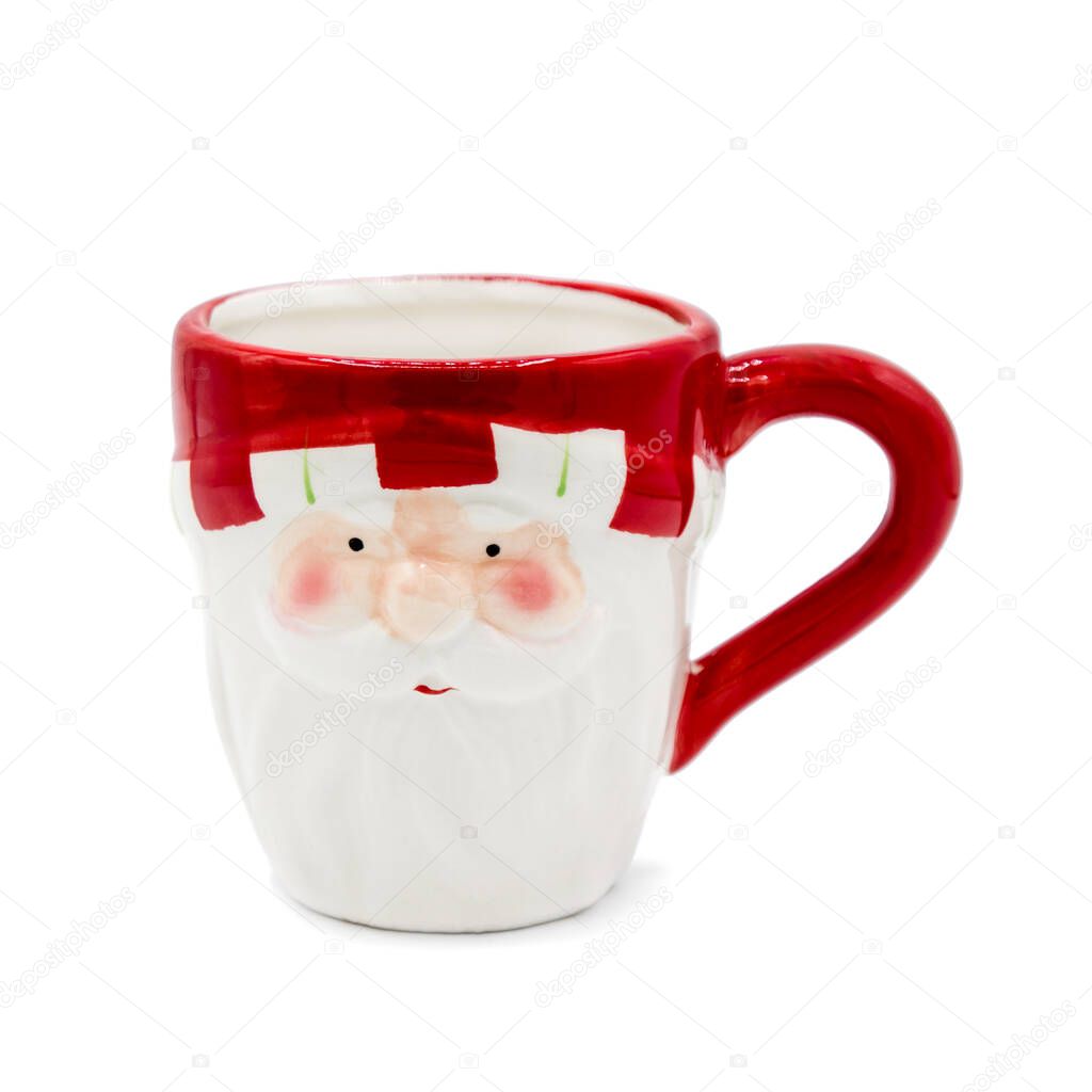 empty cup in the form of santa claus isolated on white background. Christmas mug