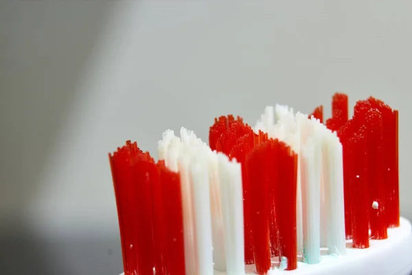 Red White Toothbrush Macro — Stock Photo, Image