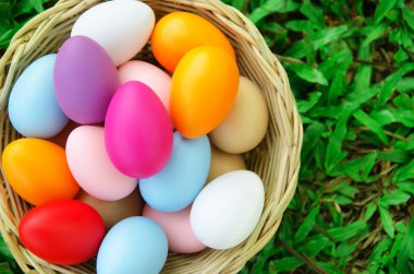 Yeşil çimenlerin üzerinde Paskalya yumurta. bahar tatil kavramı