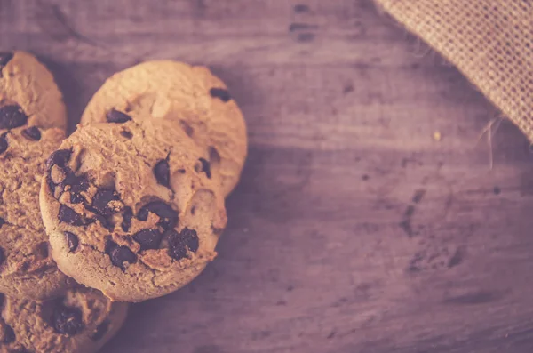 Chocolate Chip Cookies Old Wooden Table — Stock Photo, Image